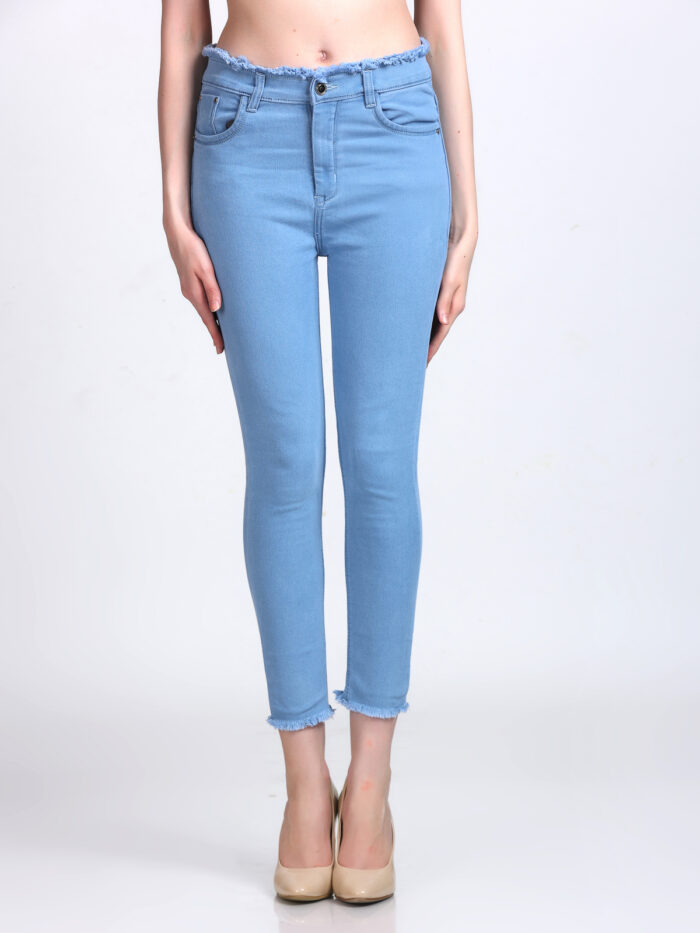 Women Skinny High Rise Light Blue Jeans - Image 4