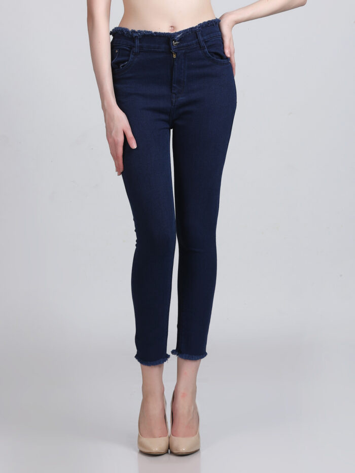 Women Skinny High Rise Dark Blue Jeans - Image 3