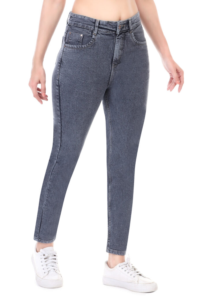 Women Mom Fit High Rise Grey Jeans - Image 4