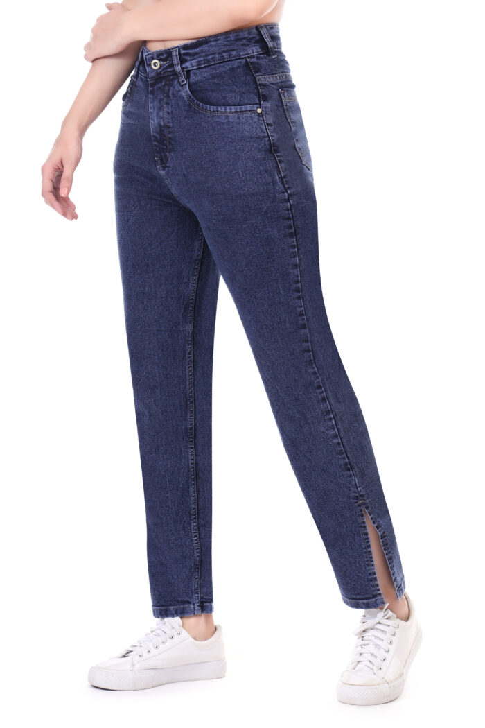 Women Boyfriend High Rise Dark Blue Jeans - Image 4