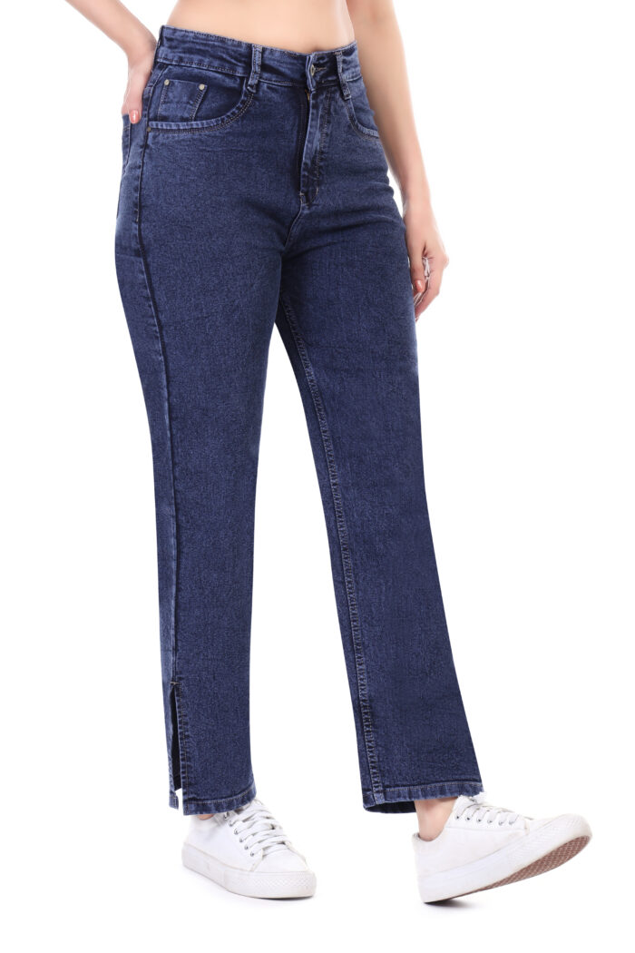 Women Boyfriend High Rise Dark Blue Jeans - Image 2