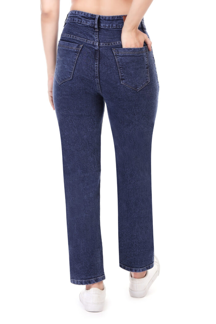 Women Boyfriend High Rise Dark Blue Jeans - Image 3