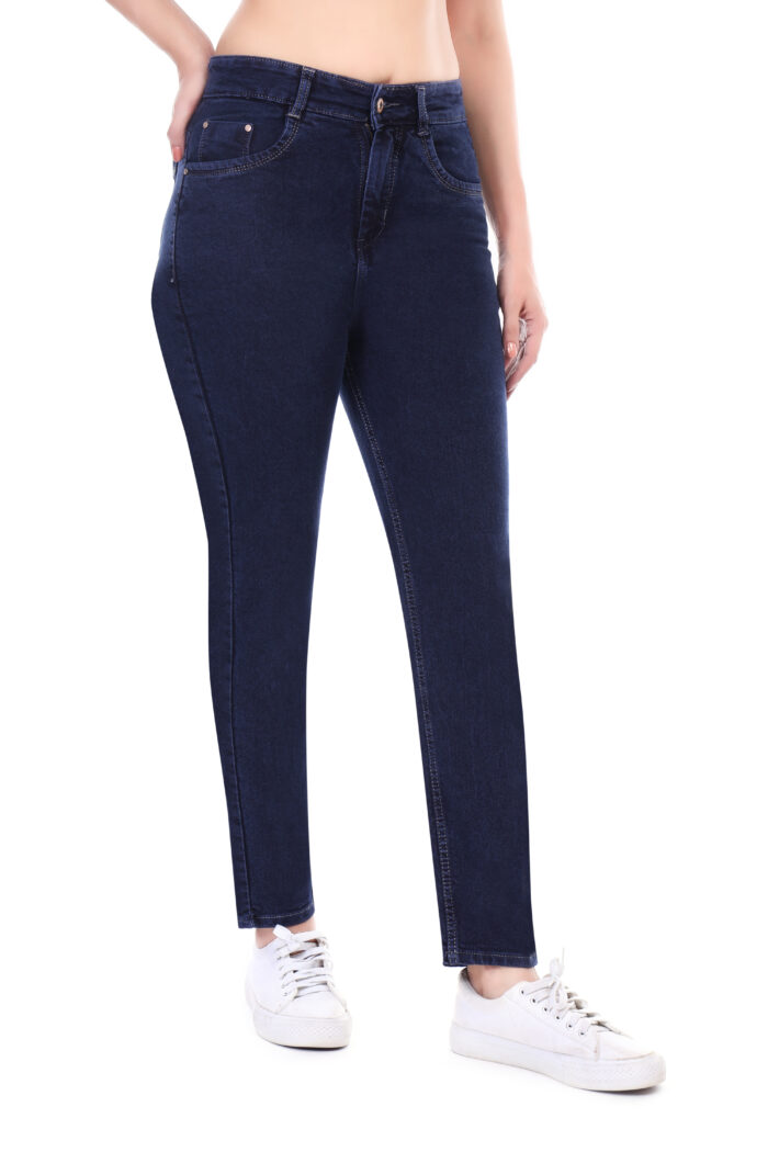 Women Mom Fit High Rise Dark Blue Jeans - Image 4