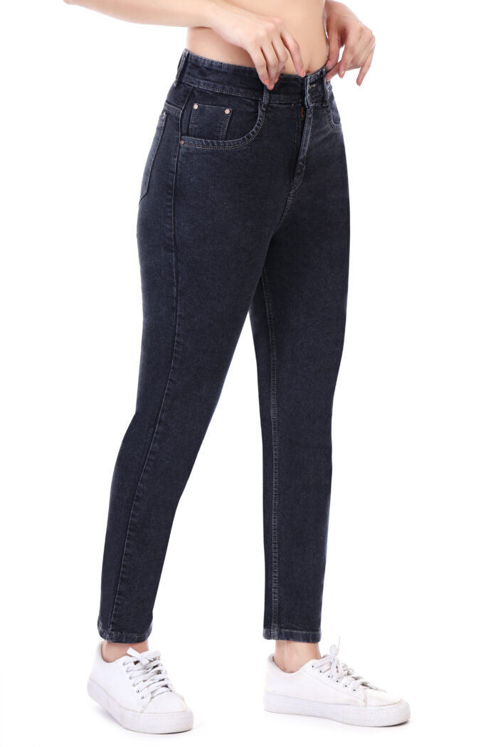 Women Mom Fit High Rise Black Jeans - Image 4