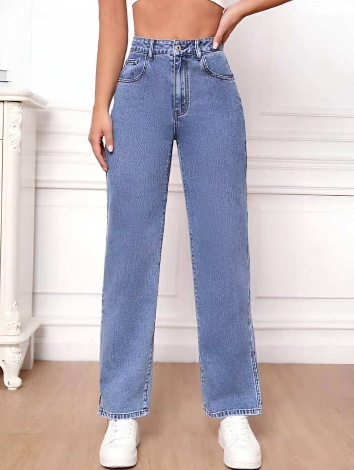 Women Boyfriend High Rise Light Blue Jeans - Image 4